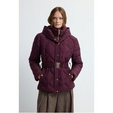 Adl Kemerli Kısa Şişme Mont Mürdüm 15245278000