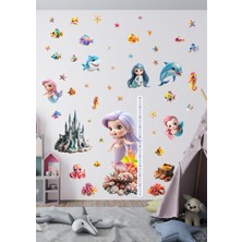 Ettycat Design Deniz Kızı Temalı Boy Ölçerli Duvar Sticker Seti | Çocuk Odası Dekoru | Mat Yüzey, Kolay Uygulama, Sökülebilir