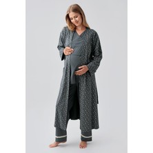 Artış Collection Uzun Kollu Desenli Esnek Pamuklu Hamile Sabahlık Pijama Takım 18301