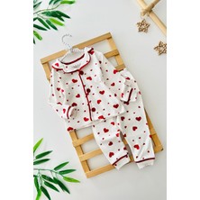 Miniğimin Cicileri Kalp Baskılı Penye Kız Bebe Pijama takımı - Kırmızı