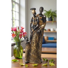 Elifeshop Lüks Işlemeli Geleneksel Yerel Kıyafetli Afrikalı Aile Heykeli Dekoratif Biblo Ev Ofis Hediyesi Mdl1