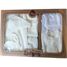 Babymy 4066 Kız Bebek Triko Dantelli 7'li Kutulu Naturel Hastane Çıkış Seti