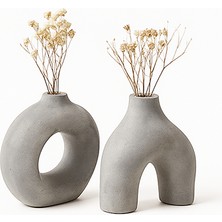 Tuffy Design Iskandinav Tarzı Dekoratif Beton Bohem Vazo Set - Gri