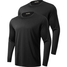 Ghassy Co. 2'li Paket Erkek %100 Pamuklu Likralı Spor Koşu Günlük Antrenman Uzun Kollu Penye T-Shirt