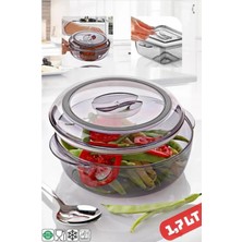 MCM Group Yuvarlak 1,7 Lt Silikon Contalı Mika Borcam Kapaklı Saklama Kabı Mikrodalga Kabı