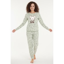 Bravie Luxury Thermal Love Desenli Kadın Polar Kışlık Pijama Takımı – 42013
