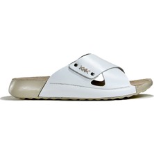 Lucid Kadın Beyaz Terlik Anatomik Taban Günlük Hakiki Deri Yazlık Çapraz Bantlı Terlik