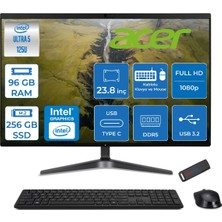 Acer Veriton VZ2524G Intel Core Ultra 5 125U 96GB Ddr5 256GB SSD Intel® Aı Boost 23.8" Fullhd (1920 x 1080) Freedos All In One Bilgisayar DQR2REM001F36 + Zetta Flash Bellek