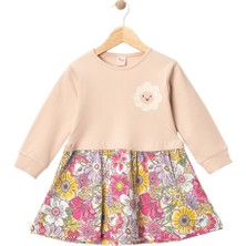 Babexi BeU Kids 434524 Kız Çocuk Sunny Bloom Elbise (Çiçek Desenli Etek, Gülen Çiçek Aplikeli Üst)