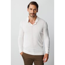 İGS Ekru Standart Fit  Polo Yaka  Düz Uzun Kollu  Triko