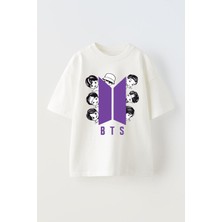 Anetos Bts 1 Baskılı Ünisex Pamuk Beyaz Oversize T Shirt