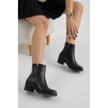 Tonny Black Kadın Siyah Cilt Termo Taban Fermuarlı Topuklu Bot