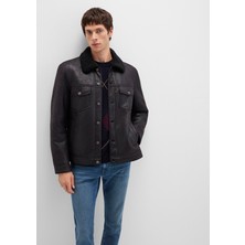 Mavi Suni Kürk Detaylı Siyah Suni Deri Ceket 0110460-71379