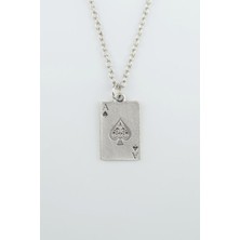 IDR Maça As Poker İskambil Gümüş Kaplama Düz Zincir Kolye