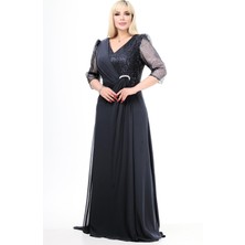 Ladies First Büyük Beden 3874 Siyah Uzun Abiye Elbise