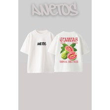 Anetos Guavas Tasarım Sırt Baskılı Pamuk Beyaz Oversize T-Shirt