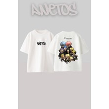 Anetos Toman 1 Tasarım Sırt Baskılı Pamuk Beyaz Oversize T-Shirt