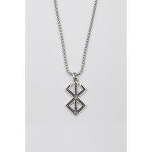 IDR Berserk Anime Manga Sembol Kolye - Örme İthal Zincirli Unisex Gümüş Kaplama Takı - 60 cm