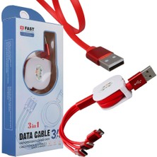 Powermaster PM-26345 Kırmızı 3'ü 1 Arada USB Şarj Kablosu