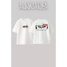 Anetos Berserk 13 Tasarım Sırt Baskılı Pamuk Beyaz Oversize T-Shirt