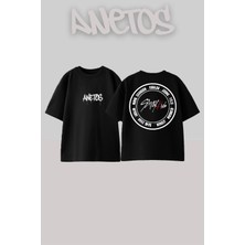 Anetos Stray Kiids Tasarım Sırt Baskılı Pamuk Siyah Oversize T-Shirt
