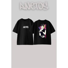 Anetos Madonna 4 Tasarım Sırt Baskılı Pamuk Siyah Oversize T-Shirt