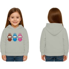 Sedirli Unisex Baskılı Çocuk Swaetshirt Labubu Baskılı Kapüşonlu 3 Iplik Şardonlu
