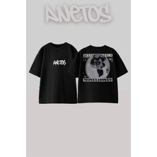 Anetos Lady Gaga 11 Tasarım Sırt Baskılı Pamuk Siyah Oversize T-Shirt