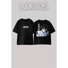 Anetos Seven Jungkook Tasarım Sırt Baskılı Pamuk Siyah Oversize T-Shirt