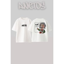 Anetos Albert Coffe Tasarım Sırt Baskılı Pamuk Beyaz Oversize T-Shirt