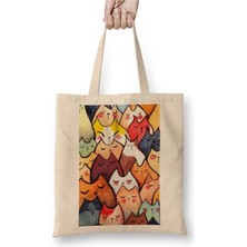 Toyaso Sevimli Kediler Cats Beyaz Bez Çanta Uzun Saplı Alışveriş Çantası Plaj Çantası