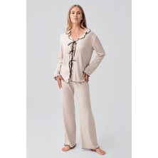 Artış Collection Uzun Kollu Kurdele Bağlamalı Fiyonklu Viskoz Pijama Takım 18211