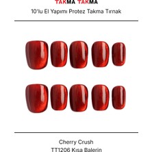 Takma Takma 10'lu Kırmızı Kısa Kare TT1206 Tekrar Kullanılabilir El Yapımı Protez Takma Tırnak - Kırmızı-S