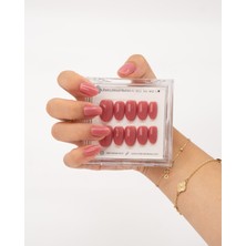 Takma Takma 10'lu Pembe Kısa Oval TT1340 Tekrar Kullanılabilir El Yapımı Protez Takma Tırnak - Pembe-S