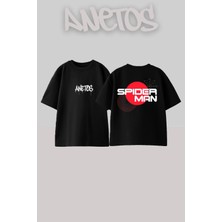 Anetos Sıperman Tasarım Sırt Baskılı Pamuk Siyah Oversize T-Shirt