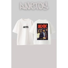 Anetos Ad Dc 2 Tasarım Sırt Baskılı Pamuk Beyaz Oversize T-Shirt