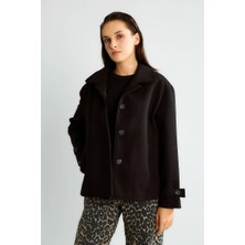 Robin D99752 Düğme Detaylı Kadın Kısa Kaşe Kaban