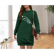 Etiler Collection Kadın Uzun Kollu Bisiklet Yaka Desenli Viskon Iki Iplik Elbise