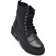 Ispartalılar 19832 Tam Ortopedik Siyah Hakiki Deri Kadın Bot Bağcıklı Fermuarlı Kışlık Deri Kadın Bot