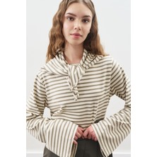 Manuka Şal Detaylı Çizgili Tshırt Haki