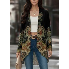 Melenza Kadın Uzun Kollu Önü Açık Desenli Şardonlu Dalgıç Ceket