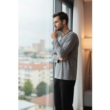 Bravie %100 Pamuk Yakası Düğmeli Penye Erkek Pijama Takımı 9718 Gri