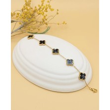 Nevoka Siyah Hologram Gold Çift Taraflı Şans Yoncası Bileklik