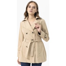 Soi Fashion Düğme Kapamalı Kuşaklı Trençkot Bej