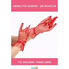 Letsii Kısa Boy Likralı Güpürlü Yetişkin Tül Eldiven