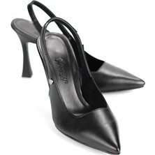 Gökhan Talay Margaret  Esnek Yumuşak Kaymaz Taban (10 Cm) Siyah Cilt  Açık Lastikli Kadın Kalın Topuklu Ayakkabı