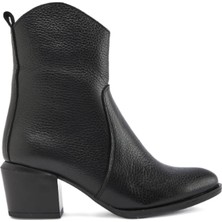 Gdt Ayakkabı Hakiki Deri Siyah Renk  Fermuarlı Kalın Topuk Sivri Burun Kadın Bot