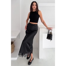 Noa Noa Kadın Dantel Detaylı Saten Uzun Etek – Elegant Touch