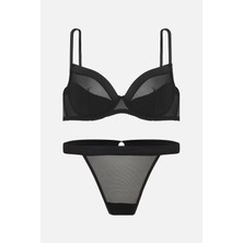 Wonna Aria Taş Detaylı Desteksiz Sütyen ve Külot Takım- 2734 Siyah