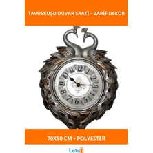 Letsii Görkemli Tavuskuşu Desenli Polyester Duvar Saati 70X50 cm